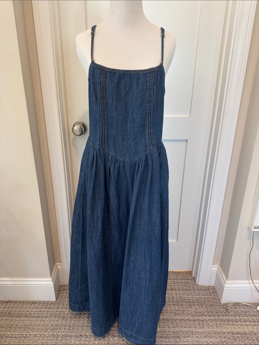 Denim Spaghetti Strap Maxi Dress - Deep Blue